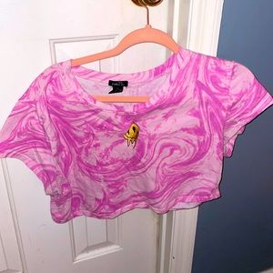Pink melting smiley face crop top size xl
